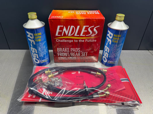 Track Pack Endless Bremsbelag Satz MX72Plus RF-650 Stahlflex Bremsschlauch Satz Toyota Celica ST205 GT4 GT FOUR